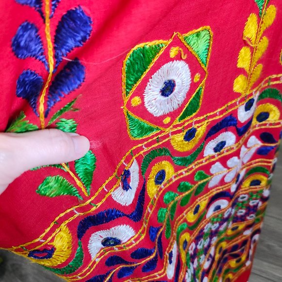 Vintage 1950's Indian Embroidered Mirrorwork Floral Skirt - Picture 12 of 15